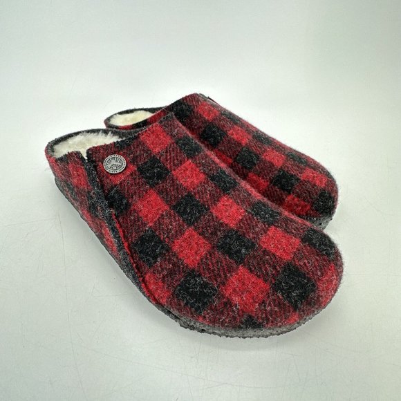 Birkenstock Zermatt Rivet Women’s 8 Wool Clogs Narrow Unisex Slippers Plaid Red - Picture 10 of 12